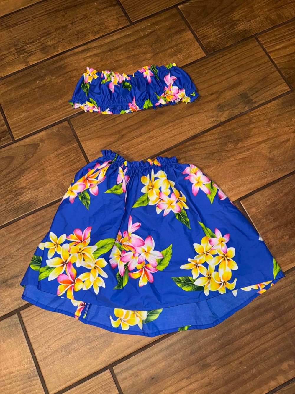Hawaiian Pa'u hula skirt and matching bandeau top set
